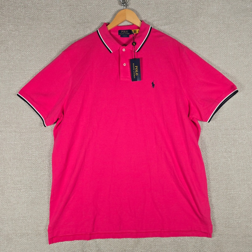 Polo Ralph Lauren Mens XXL Classic Fit Pink Tipped Cotton Polo Shirt